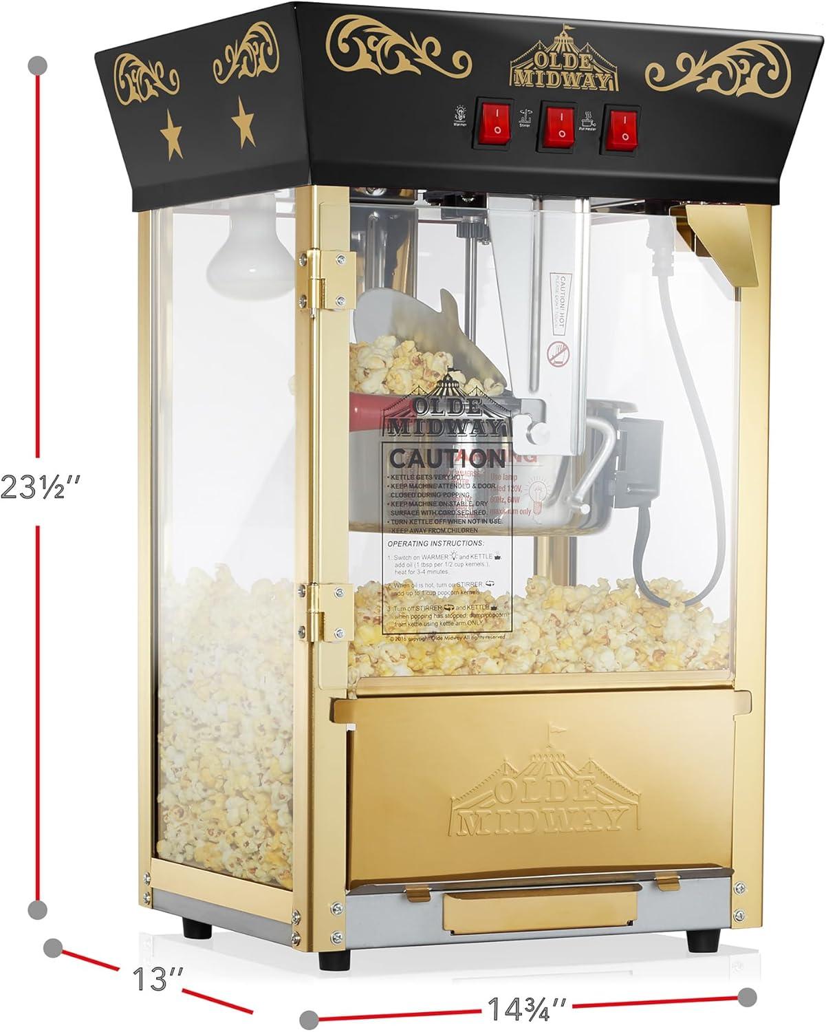 Olde Midway Movie Theater-Style Countertop Popcorn Machine Popper with 8 oz Kettle