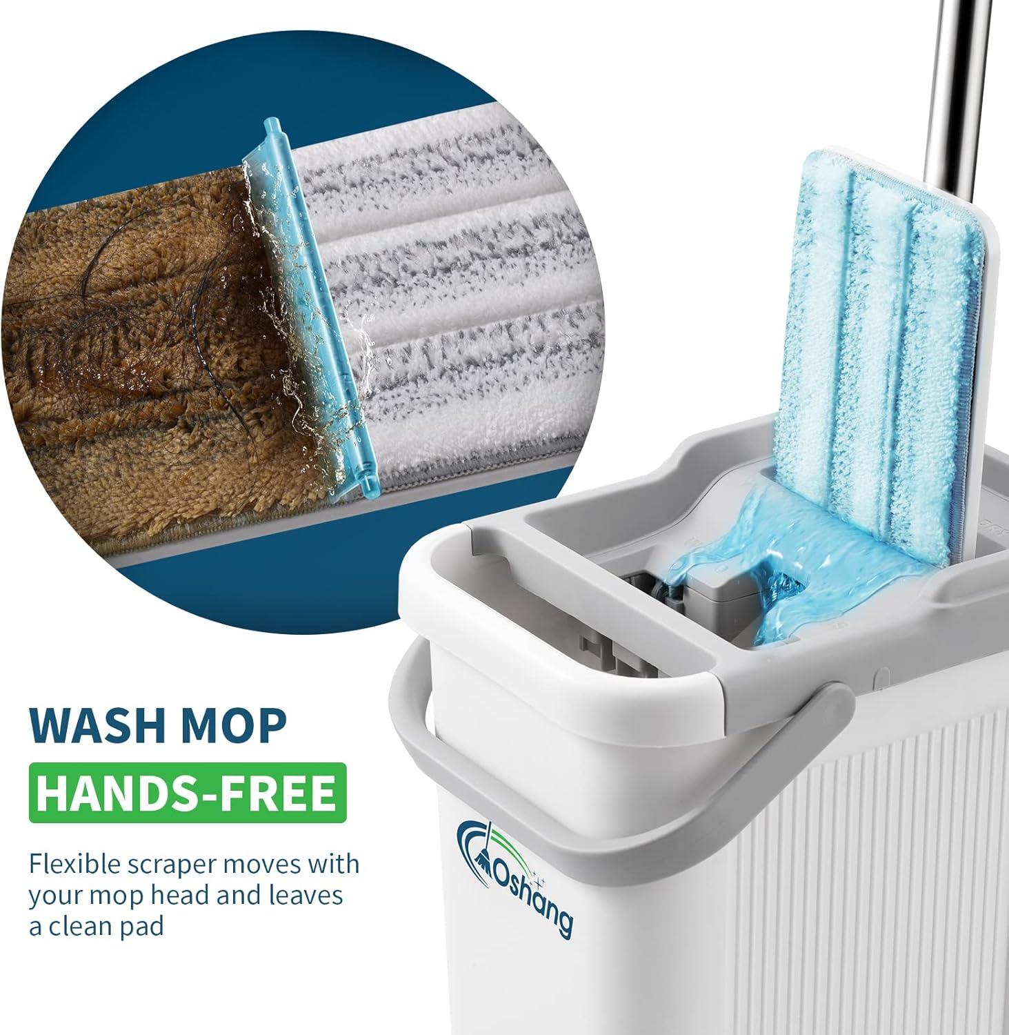 Oshang Oshang Flat Mop and Bucket OG2 - Hand-Free Floor Cleaning Mop - 4 Microfiber Mop Pads Included