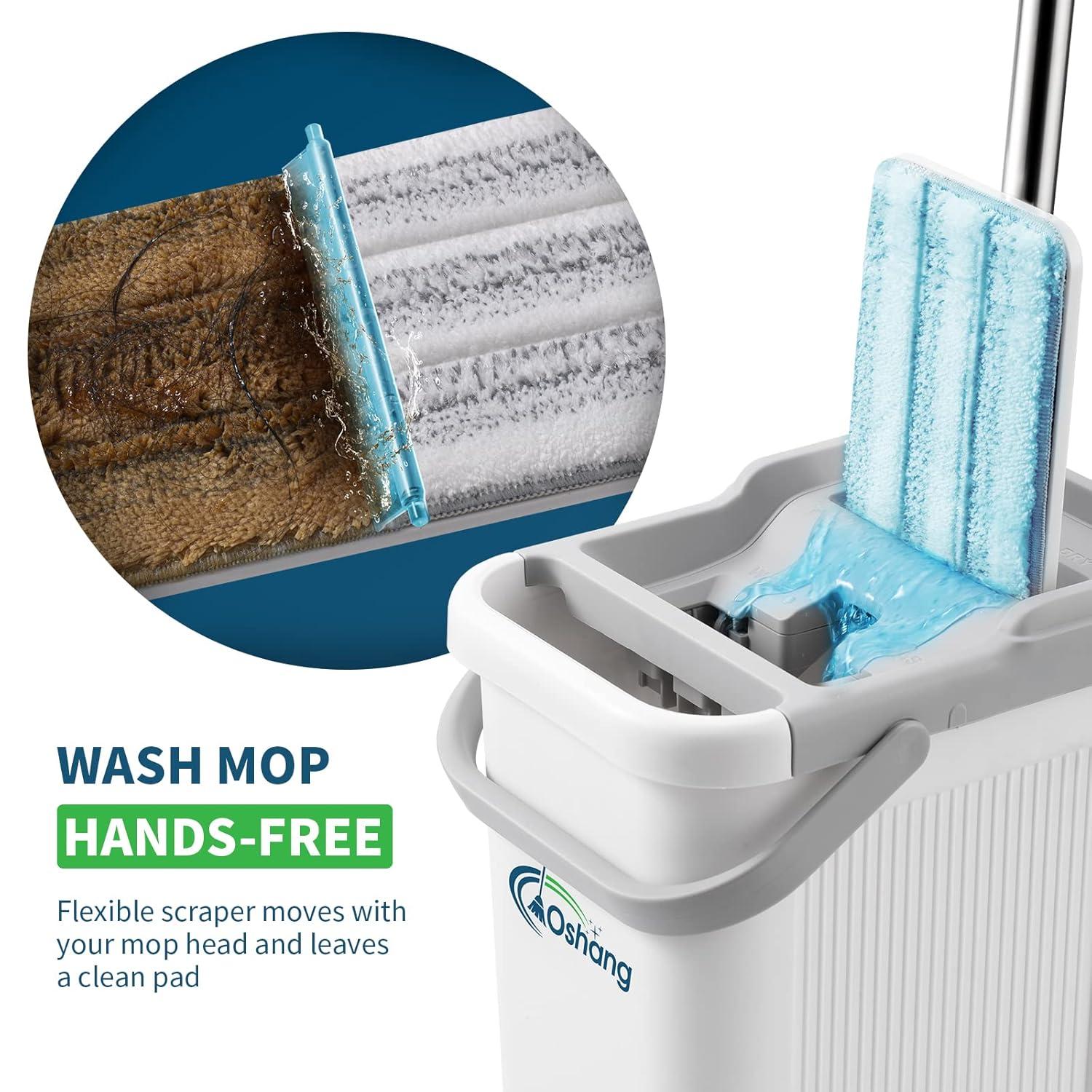 Oshang Oshang Flat Mop and Bucket OG2 - Hand-Free Floor Cleaning Mop - 4 Microfiber Mop Pads Included