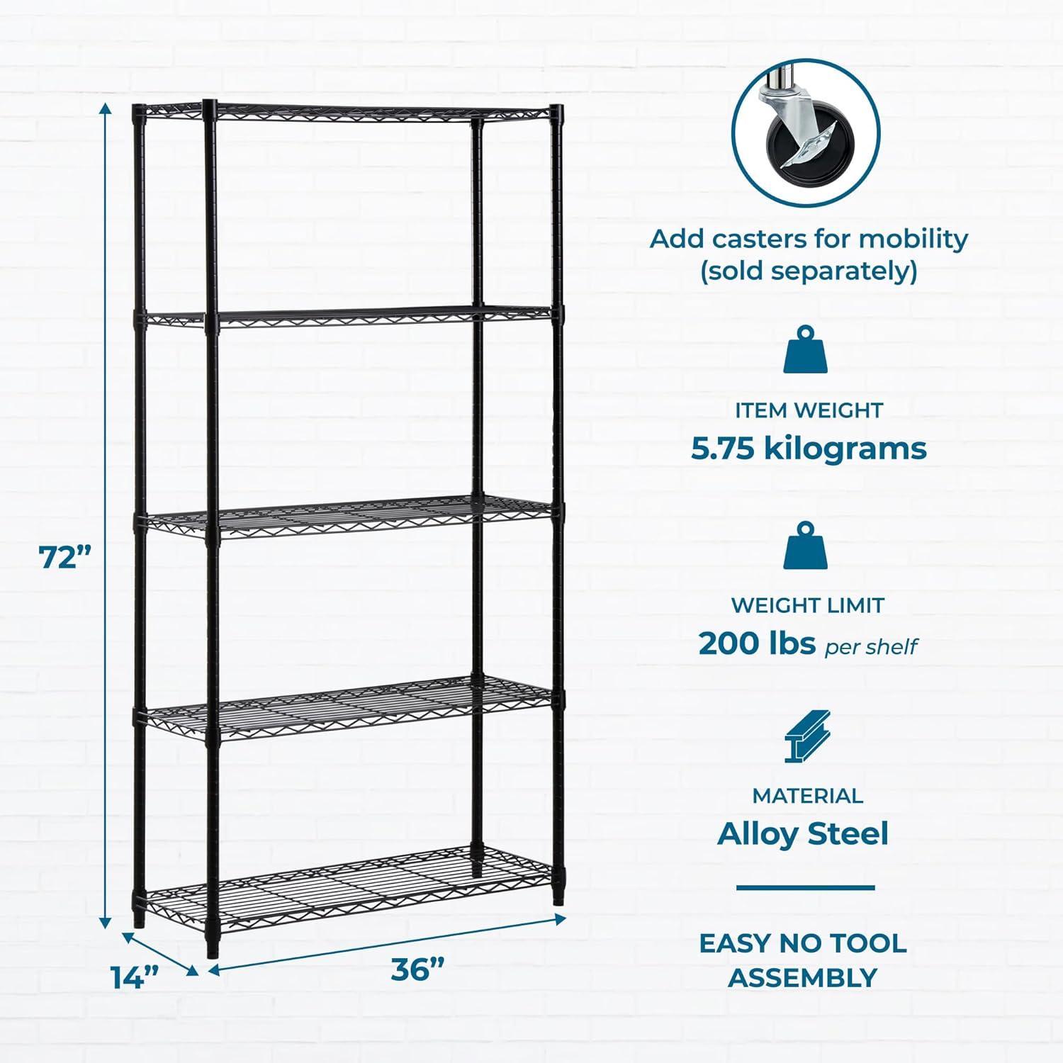 HONEIER 5-Tier Heavy Duty Storage Rack Shelving Unit Black