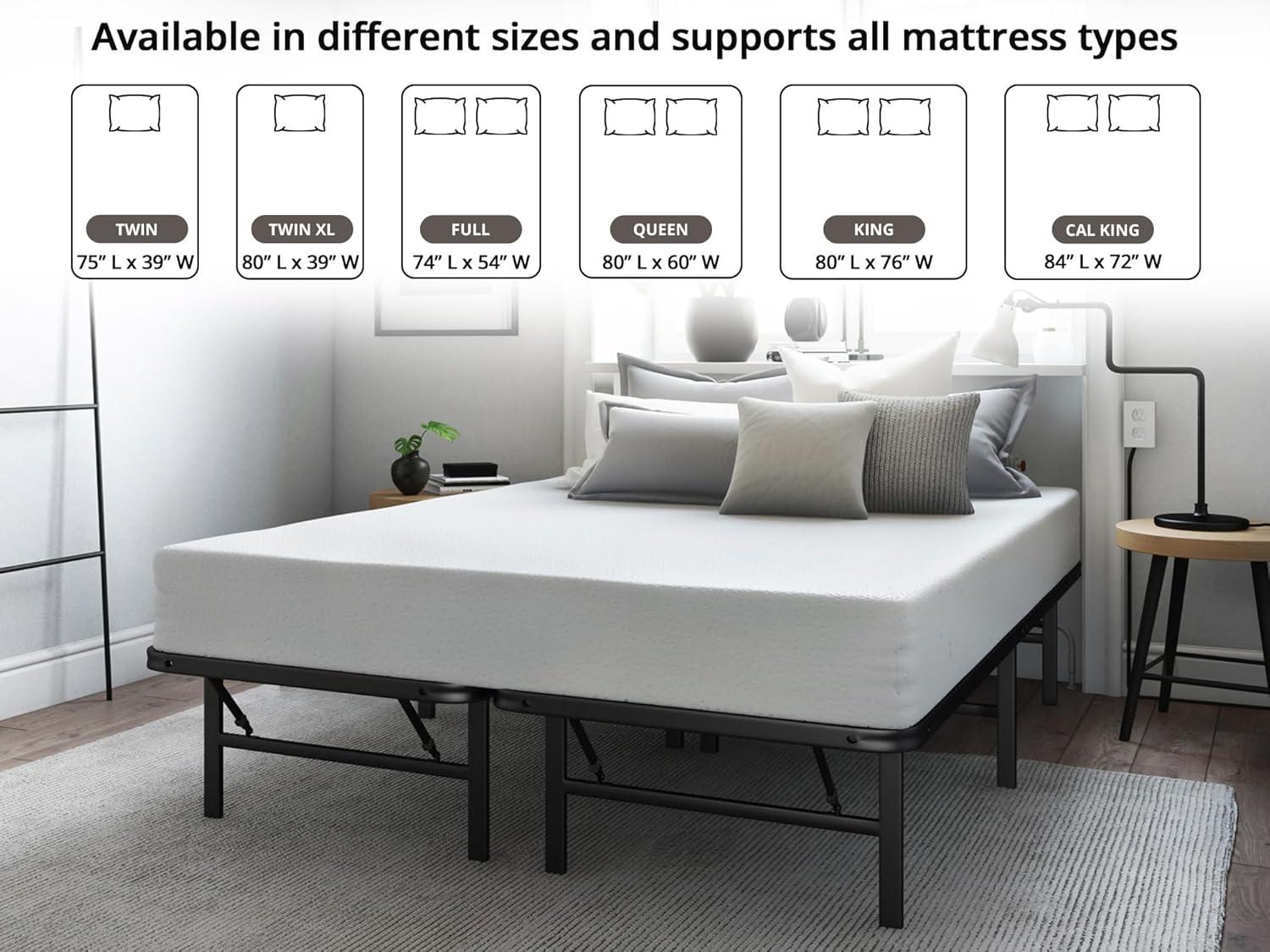 Hercules Folding Metal Bed Frame, 14 Inch Heavy Duty Platform Mattress Foundation, Easy Assembly, Noise Free, No Box Spring Needed, Twin