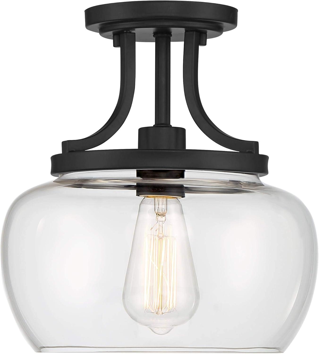 Regency Hill Rustic Farmhouse Industrial Ceiling Light Semi Flush Mount Fixture 10 1/4" Wide Black Curved Clear Glass Shade for Bedroom Kitchen House