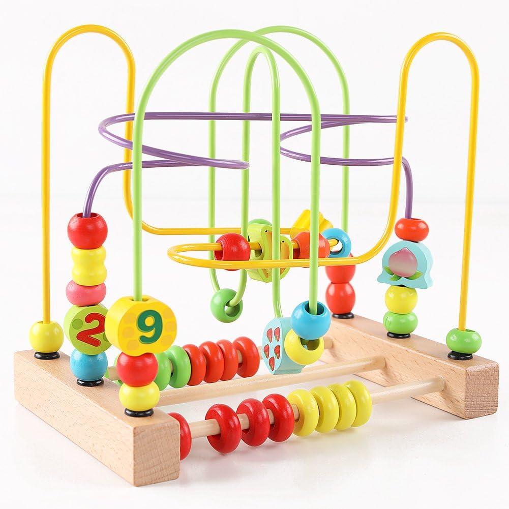 Wooden Toys for Toddlers - Bead Maze Toy with Colorful Animals, Fruits & Shapes | Educational Gift Package for Challenging Kids Mind | Enhance Manipulative Ability & Creativity | Ideal Birthday & East