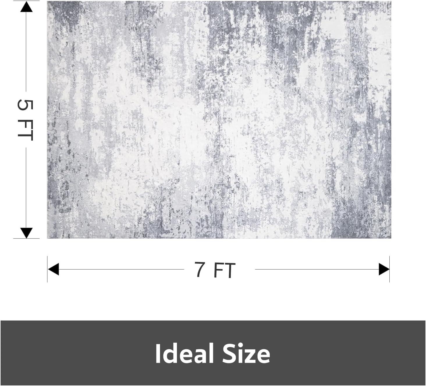 HOMERRY Foldable Area Rug 5' x 7' Washable Modern Abstract Gradient Rug Anti-Slip Backing Rugs for Living Room, Gray