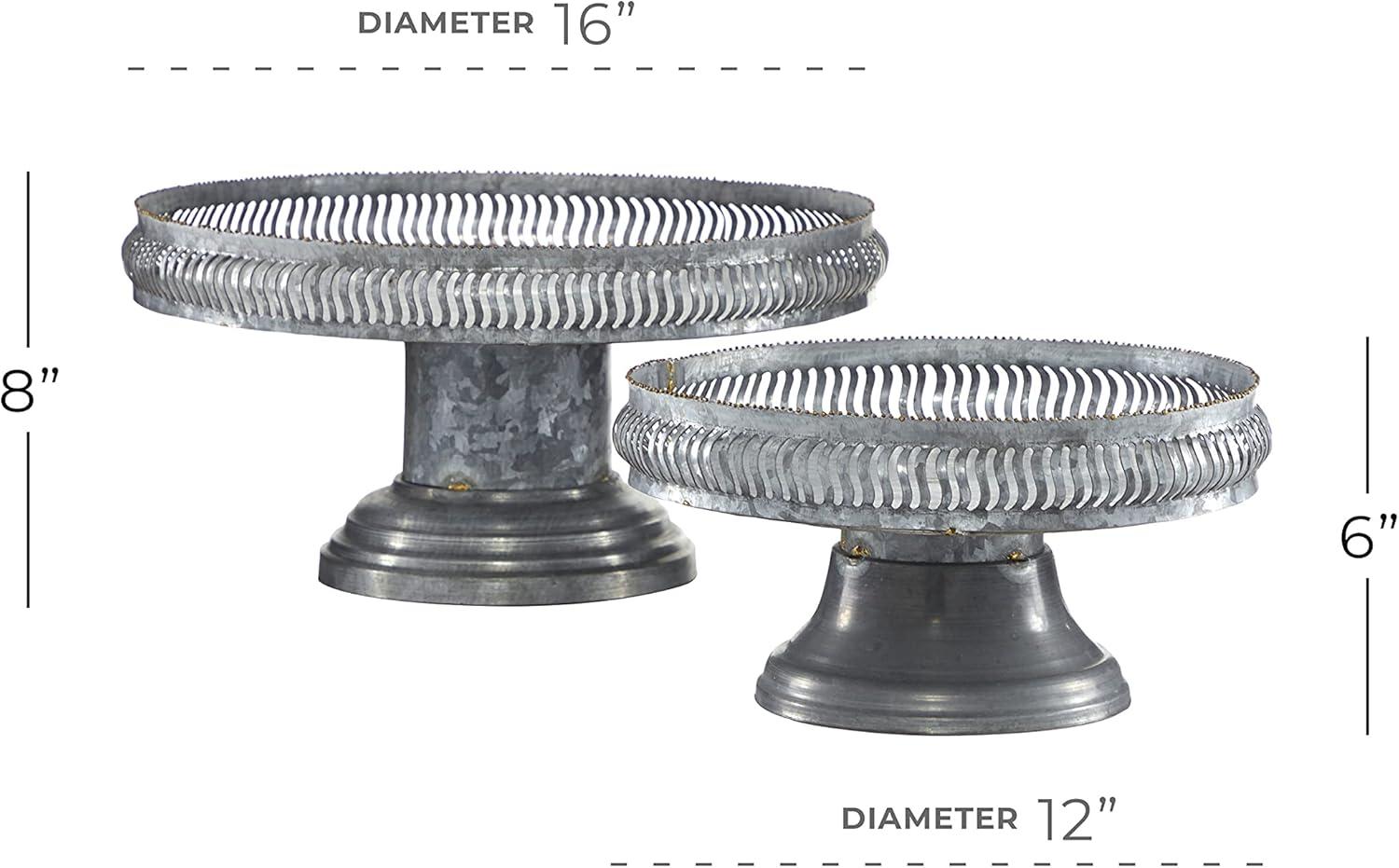 DecMode 12", 16"W Gray Metal Galvanized Cake Stand, 2-Pieces