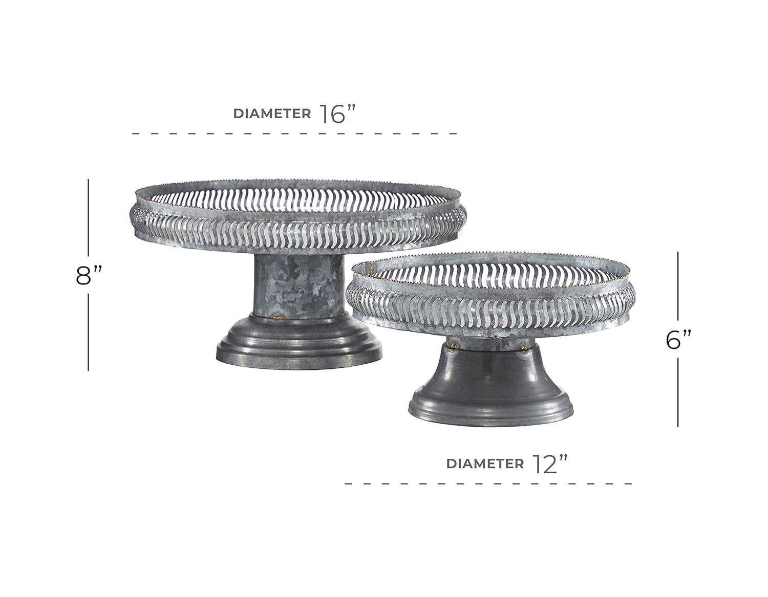 DecMode 12", 16"W Gray Metal Galvanized Cake Stand, 2-Pieces