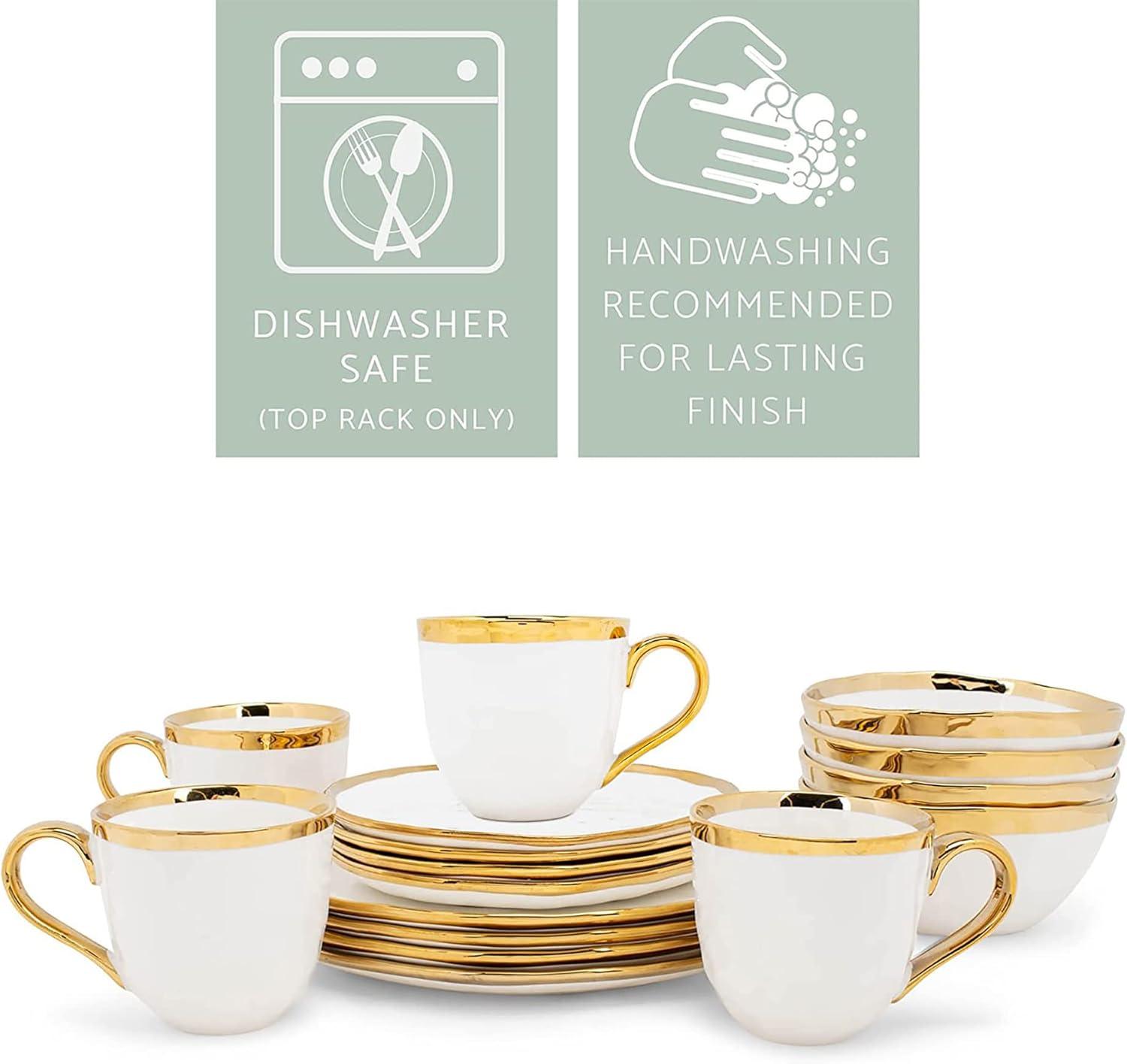 White and Gold Porcelain 16-Piece Dinnerware Set