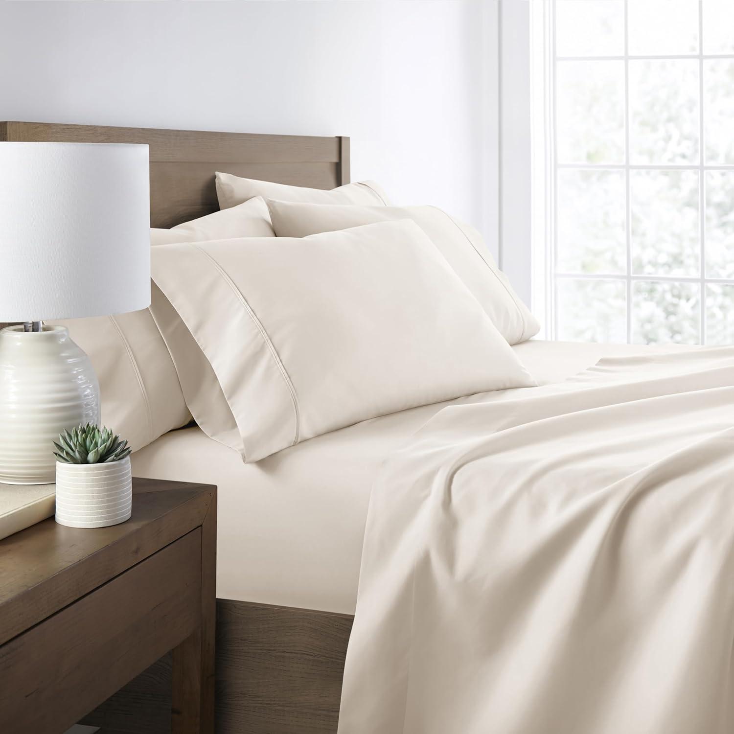 6-Piece Ivory Solid Microfiber Twin Sheet Set