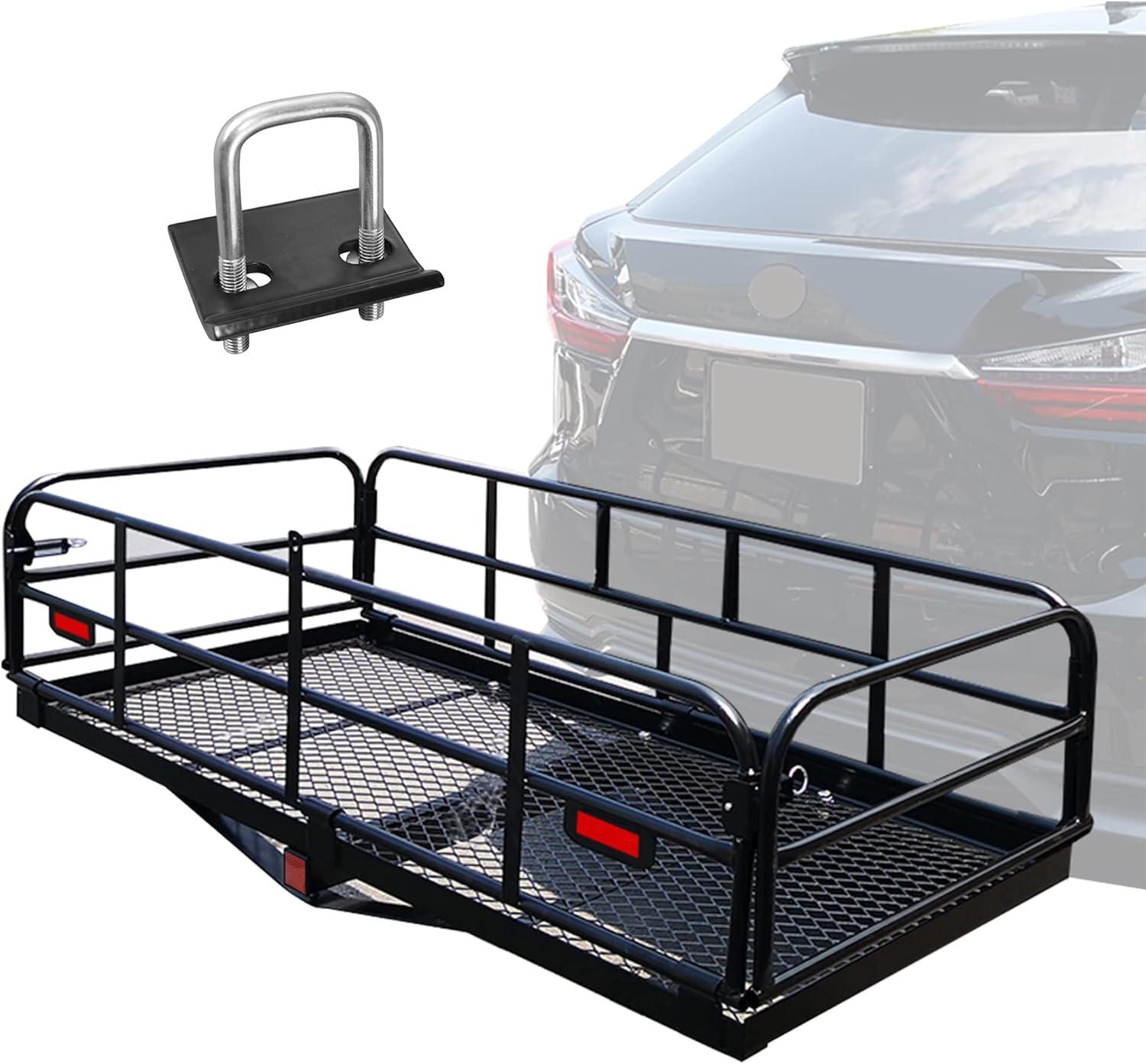 Heavy Duty Black Steel Folding Hitch Cargo Carrier 60" x 24"