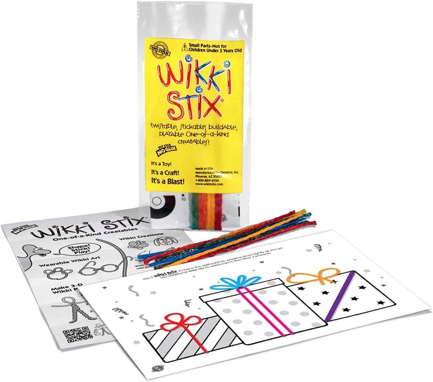 Wikki Stix Birthday Fun Favors, pack of 20 individual fun favors, each with 12 Wikki Stix and a birthday themed play sheet, Made in the USA