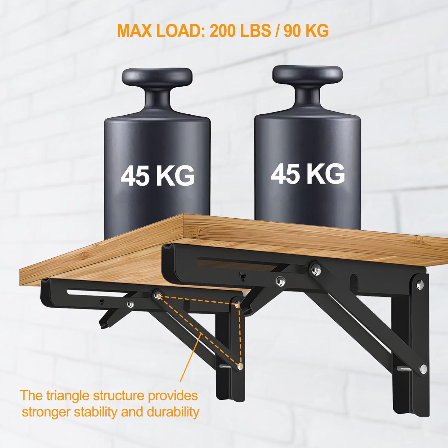 Heavy Duty Black Metal Folding Shelf Brackets