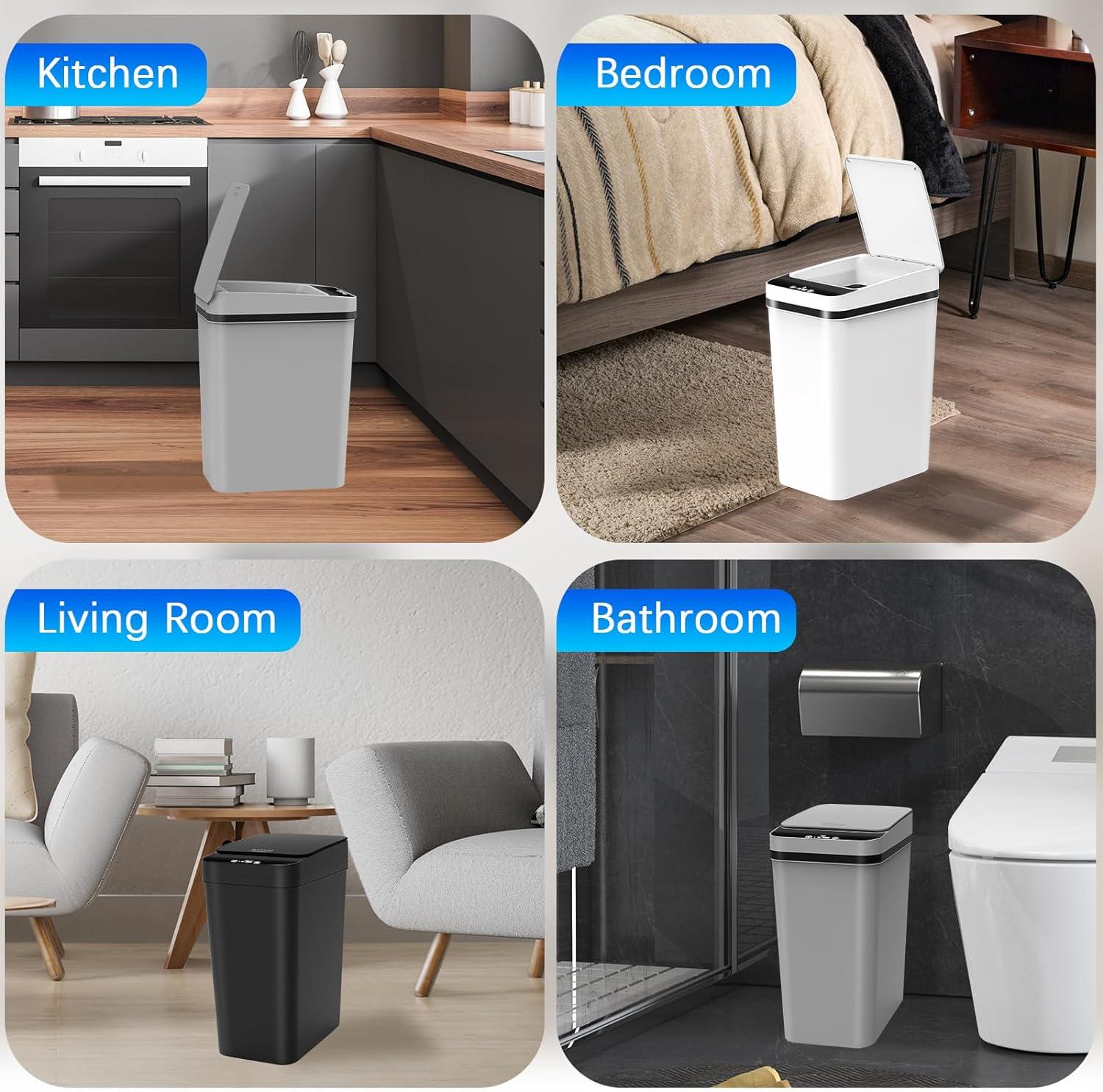 G & R PLUMBING ENTERPRISES, INC. 3 Pack Automatic Small Bathroom Trash Can with Lid - 2.5 Gallon Touchless Garbage Can