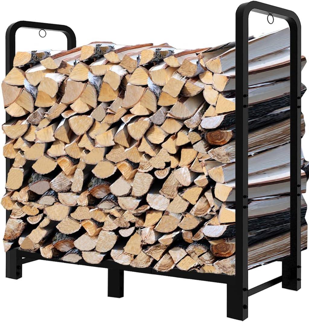 XZKING 4ft Firewood Rack Adjustable Metal Heavy Duty Fire Log Stand for Indoor Outdoor