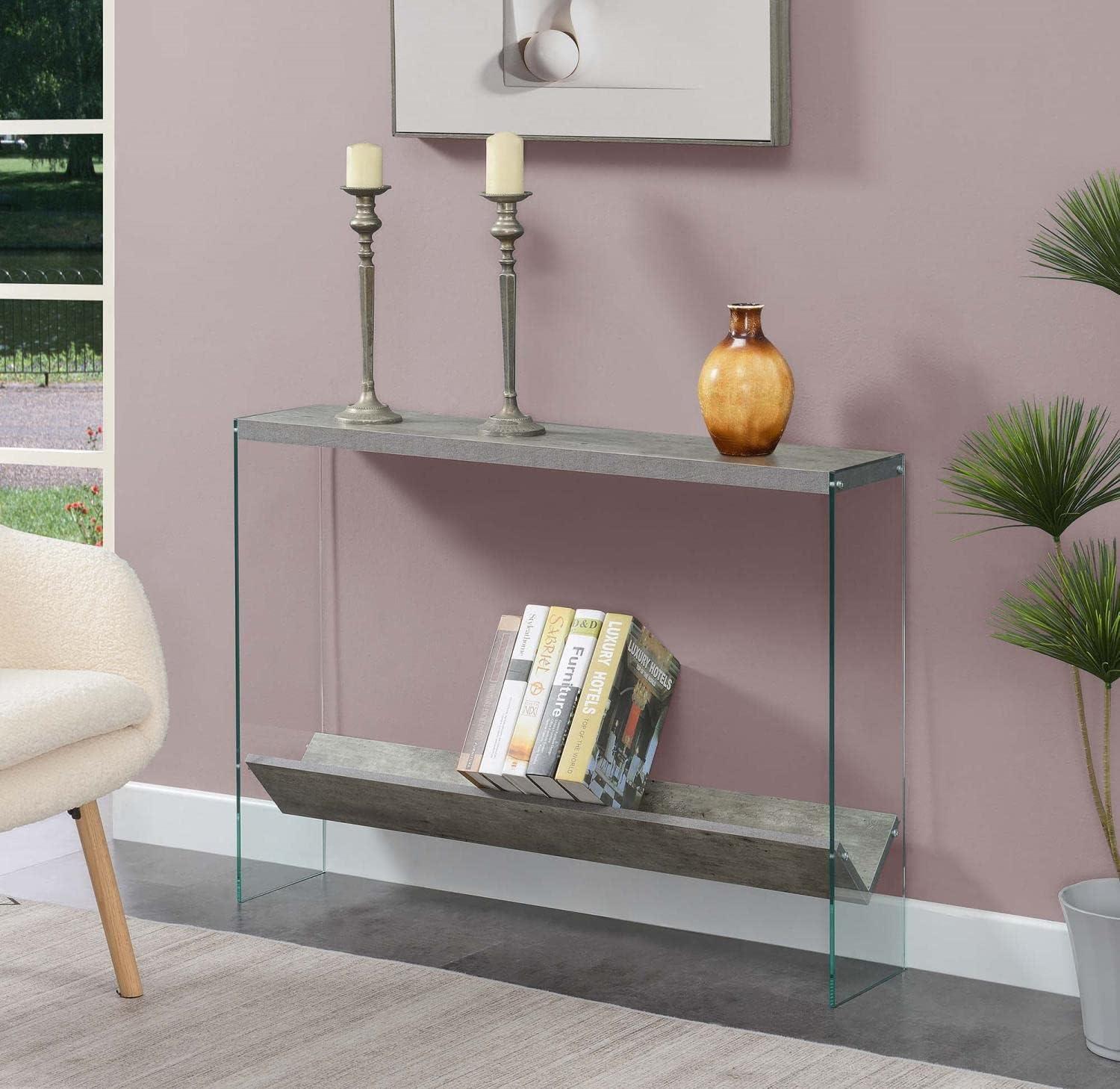 SoHo V Faux Birch 42" Glass-Top Console Table with Storage Shelf