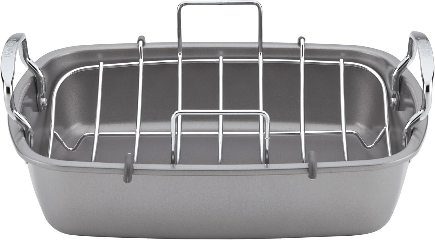 Circulon Bakeware Nonstick Roasting Pan / Roaster with Rack, 17-Inch x 13-Inch, Gray