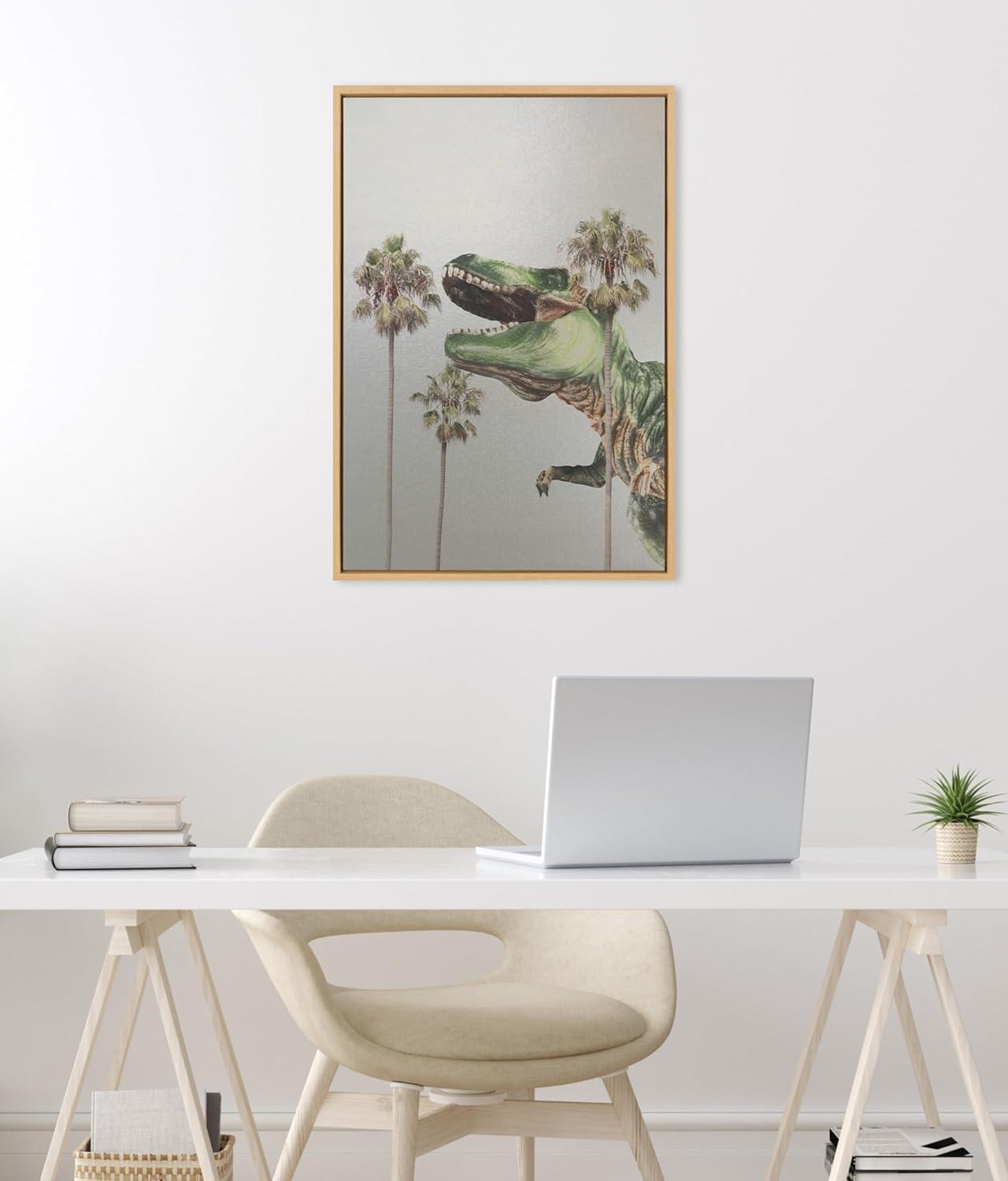 Kate & Laurel All Things Decor 23"x33" Sylvie Dinosaur Canvas Art: Whimsical Prehistoric Scene