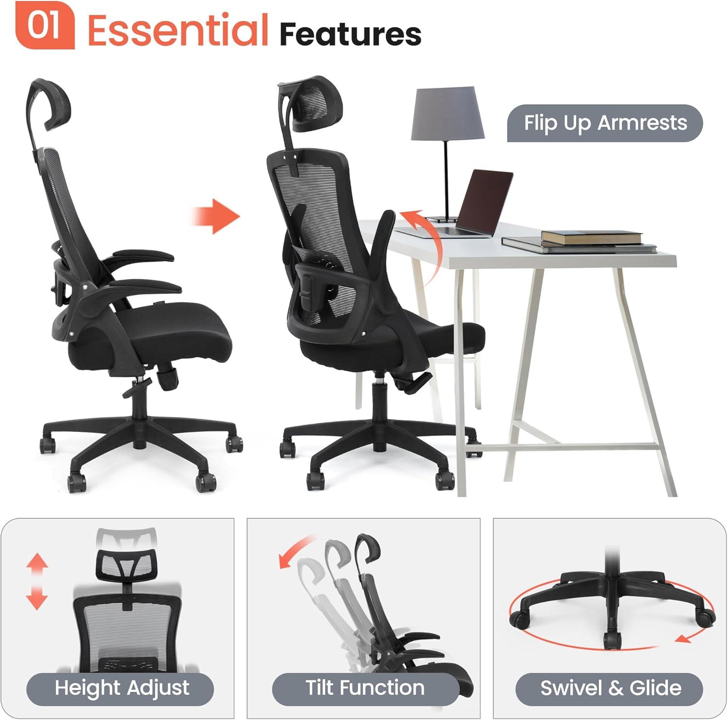 NEO Chair Reclining Mesh Office Chair Swivel Chair w/Adjustable Headrest Lumbar Support,Black/Gray/Beige