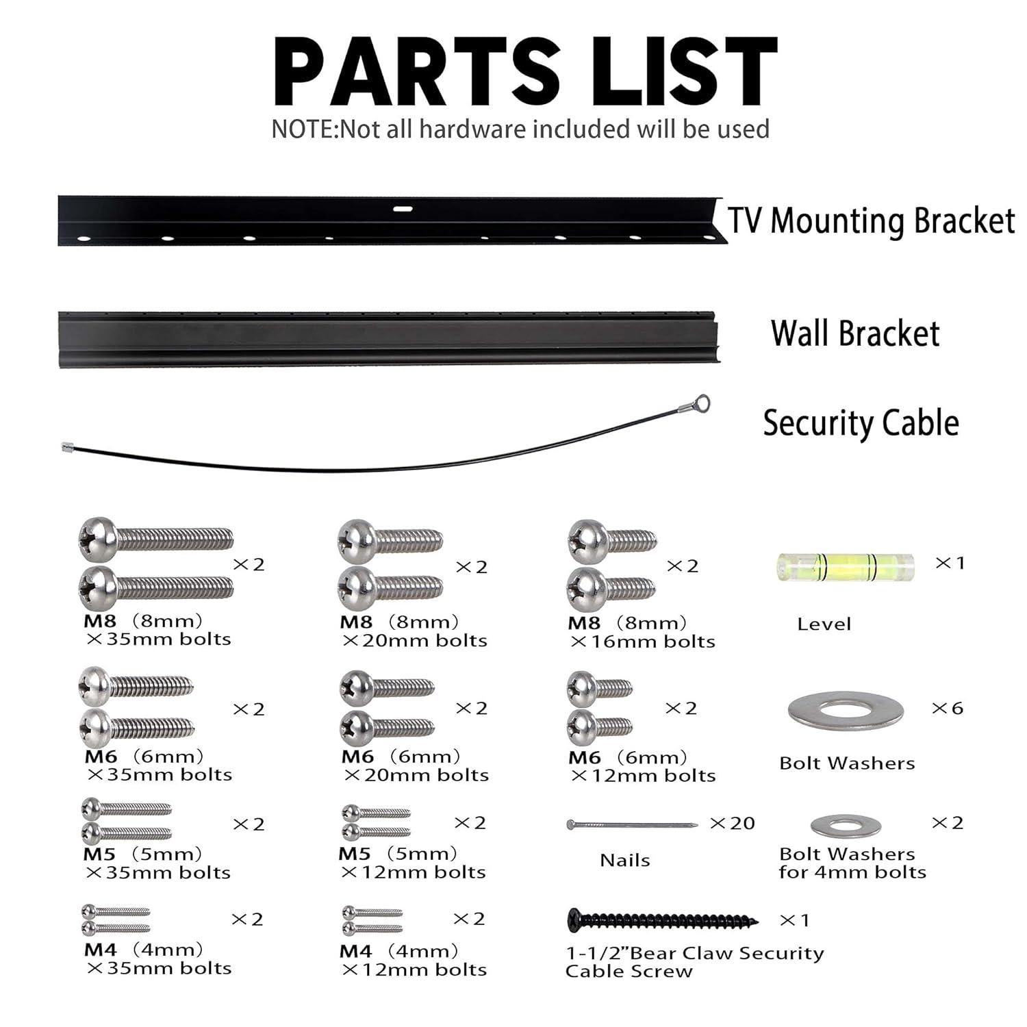 No Stud TV Wall Mount, Drywall Studless TV Hanger No Damage, No Drill, Non Screws, Flat Screen Easy Install Bar Bracket fits VESA 12-55 inch TVs up to 99 lbs, Include Hardware Levels