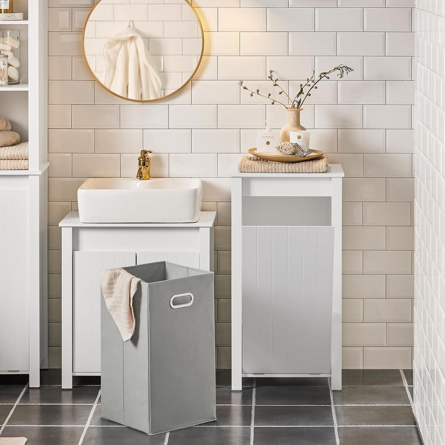 White MDF Tilt-Out Laundry Hamper with Removable Basket