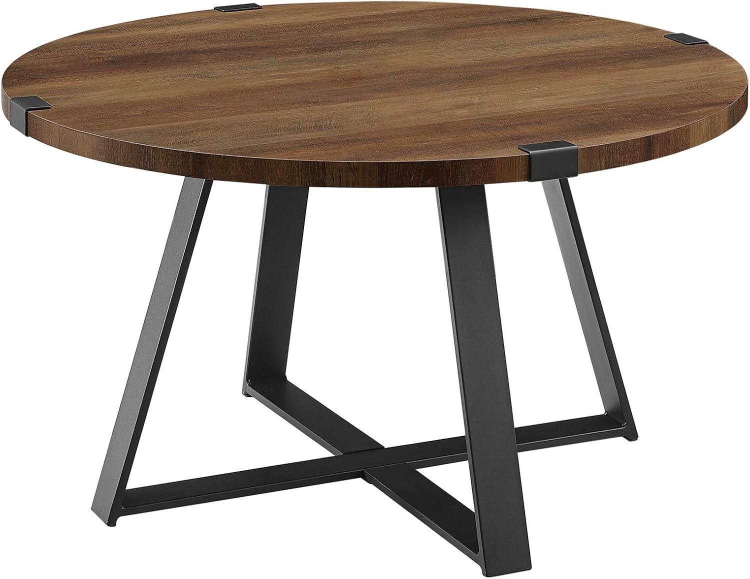 Rustic Oak 31" Round Laminate & Metal Coffee Table