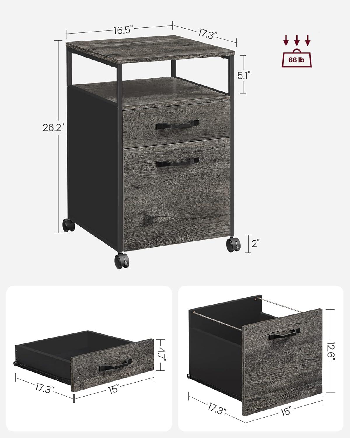 Charcoal Gray and Black Mobile 2-Drawer Lockable File Cabinet