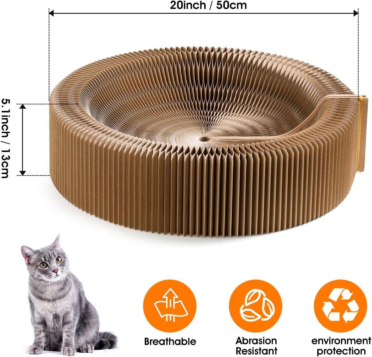 Collapsible Cat Scratcher Lounge Bed, Cardboard Cat Bed, Corrugated Pet Scratcher Pad, Round Shape Cat Scratching Bed Nest for Indoor Big Large Kitty Kitten Cats