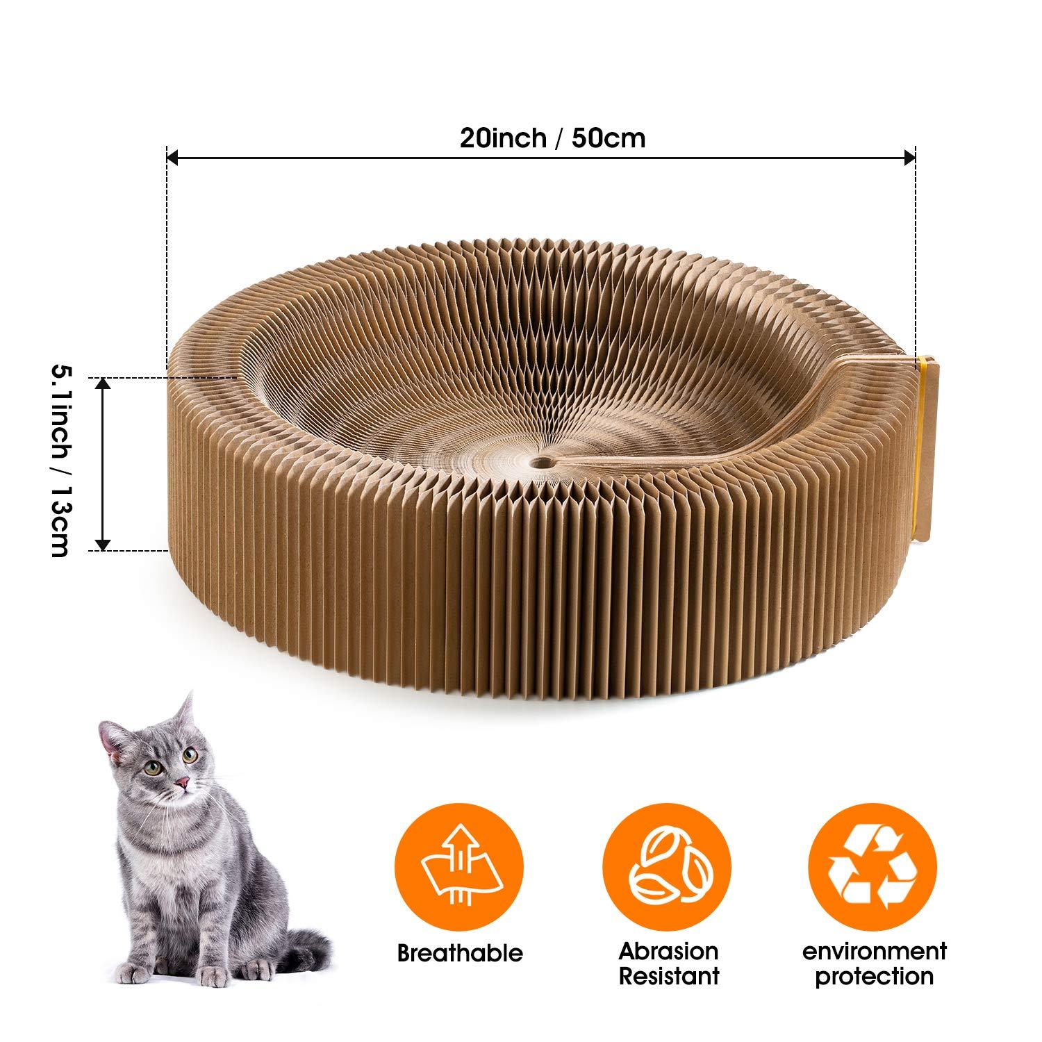 Collapsible Cat Scratcher Lounge Bed, Cardboard Cat Bed, Corrugated Pet Scratcher Pad, Round Shape Cat Scratching Bed Nest for Indoor Big Large Kitty Kitten Cats