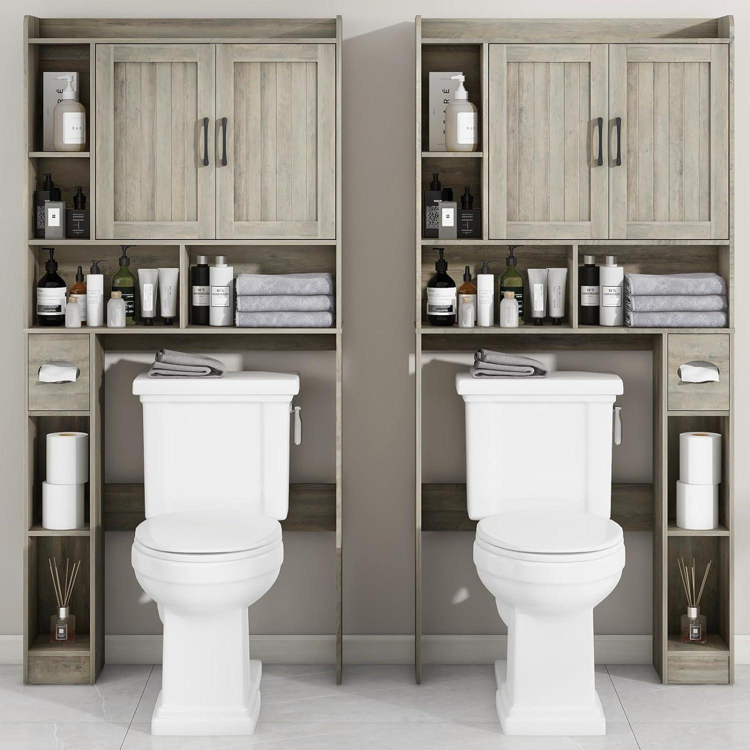 Gray Oak Over-The-Toilet Storage Cabinet with Adjustable Shelving