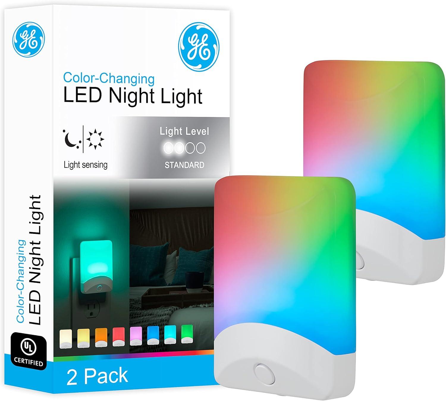 Multicolor LED Night Light with Light Sensor, 2 Pack