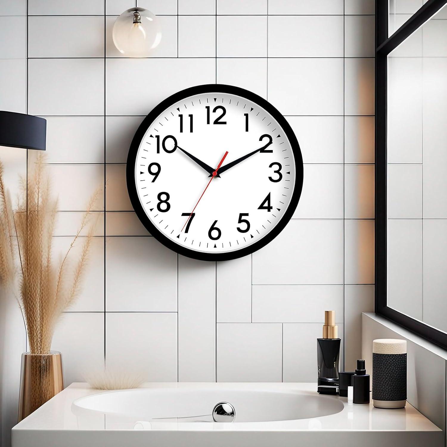 YEHOOM Wall Clock 10 Inch Silent Non-Ticking Modern Clocks Battery Operated - Analog Small Classic for Office, Home, Bathroom, Kitchen, Bedroom, School, Living Room(Black)