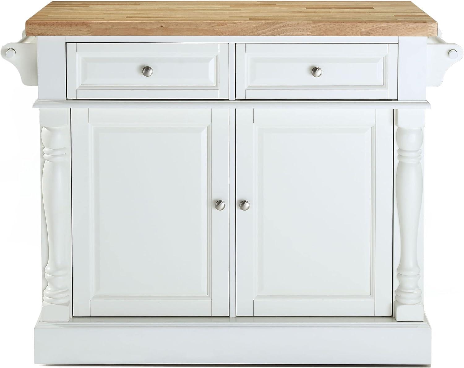 Crosley Butcher Block Top Kitchen Island - White: Hardwood Frame, Towel Bar, 4 Shelves, 2 Drawers