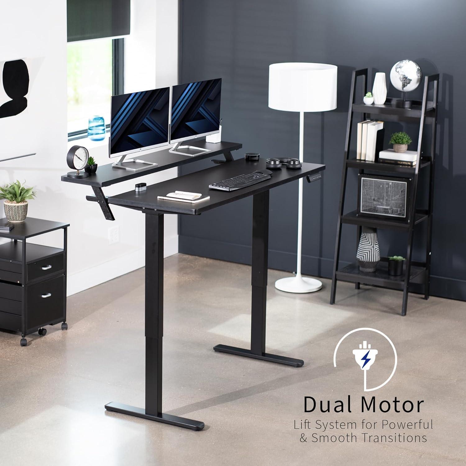 VIVO Black Electric 55" x 30" Dual Tier Dual Motor Standing Desk, DESK-KIT-E2TB