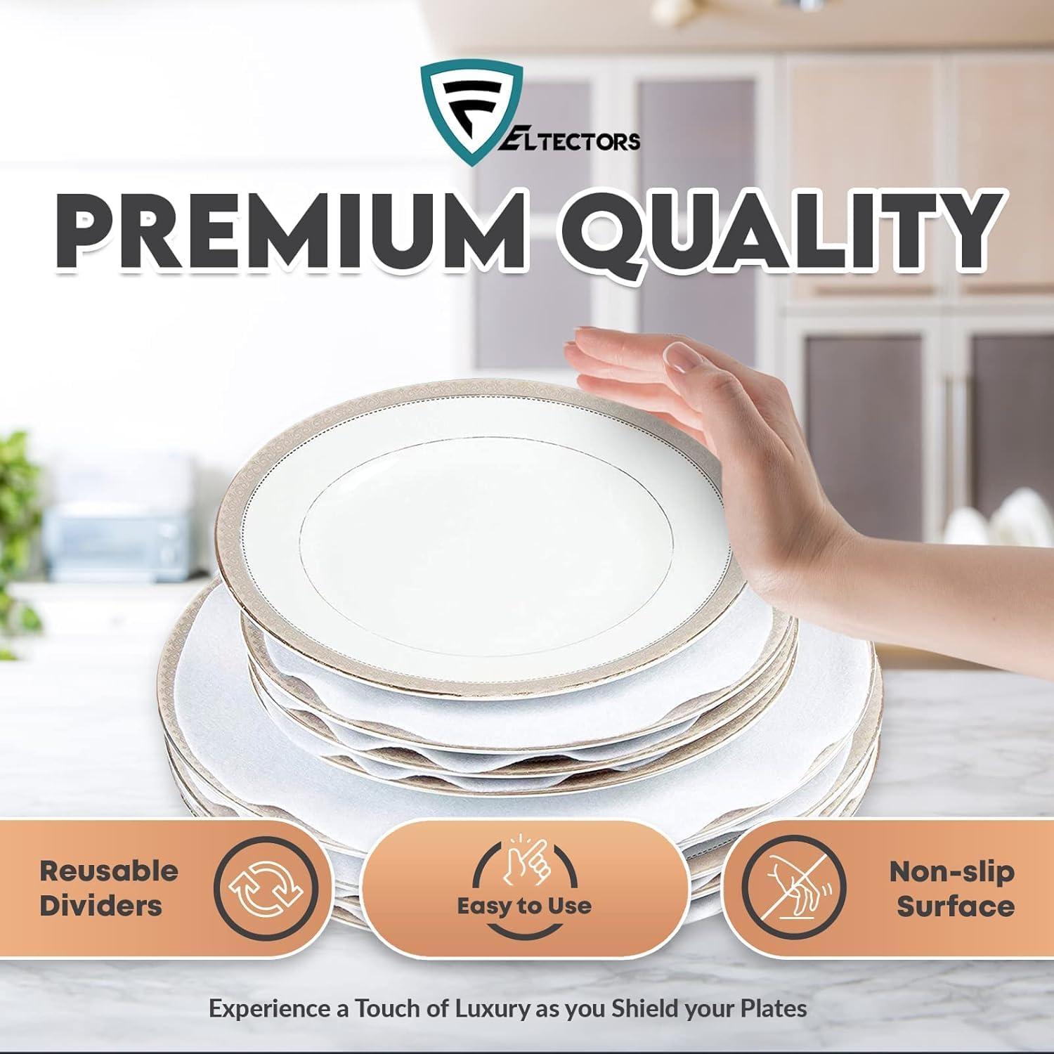 Felt Plate China Storage Dividers Protectors White Large Thick and Premium Soft 144 packs (72 pcs 7.5", 36 pcs 5" and 36 pcs 10.5")