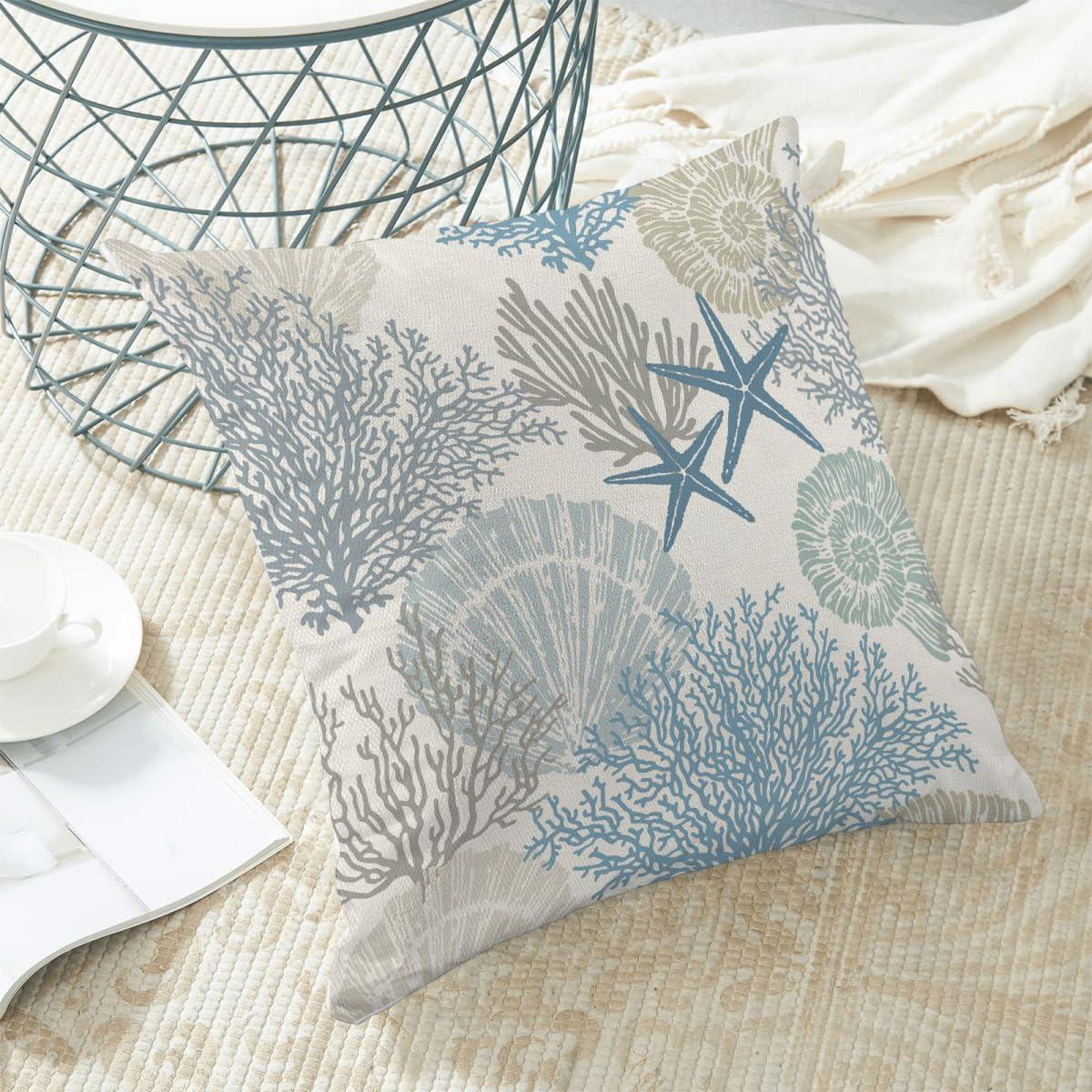 Burnt Orange Summer Outdoor Coastal Pillow Covers 18x18 Inch Set of 2 Fall Coral Seashell Starfish Throw Pillows Ocean Themed Beach Nautical Decorative Cushion Cases for Couch Decorations