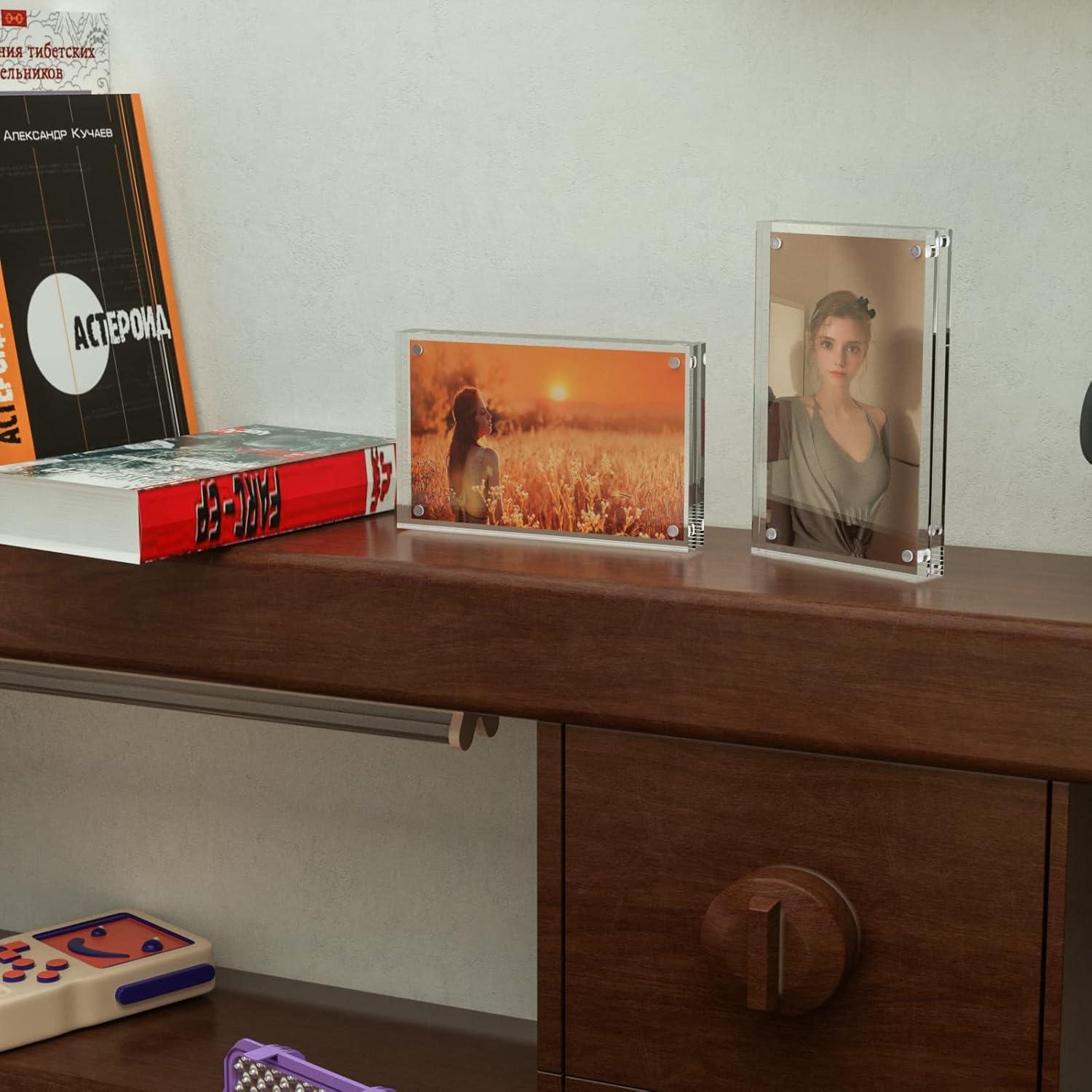 Acrylic 4x6 Picture Frames 3 Pack, Clear Photo Display Magnetic Photo Picture Frames 6 x 4 for Family. Pets, Friends Warming Pictures, Picture Frames for Office, Home, School, 10 + 10MM Thickness