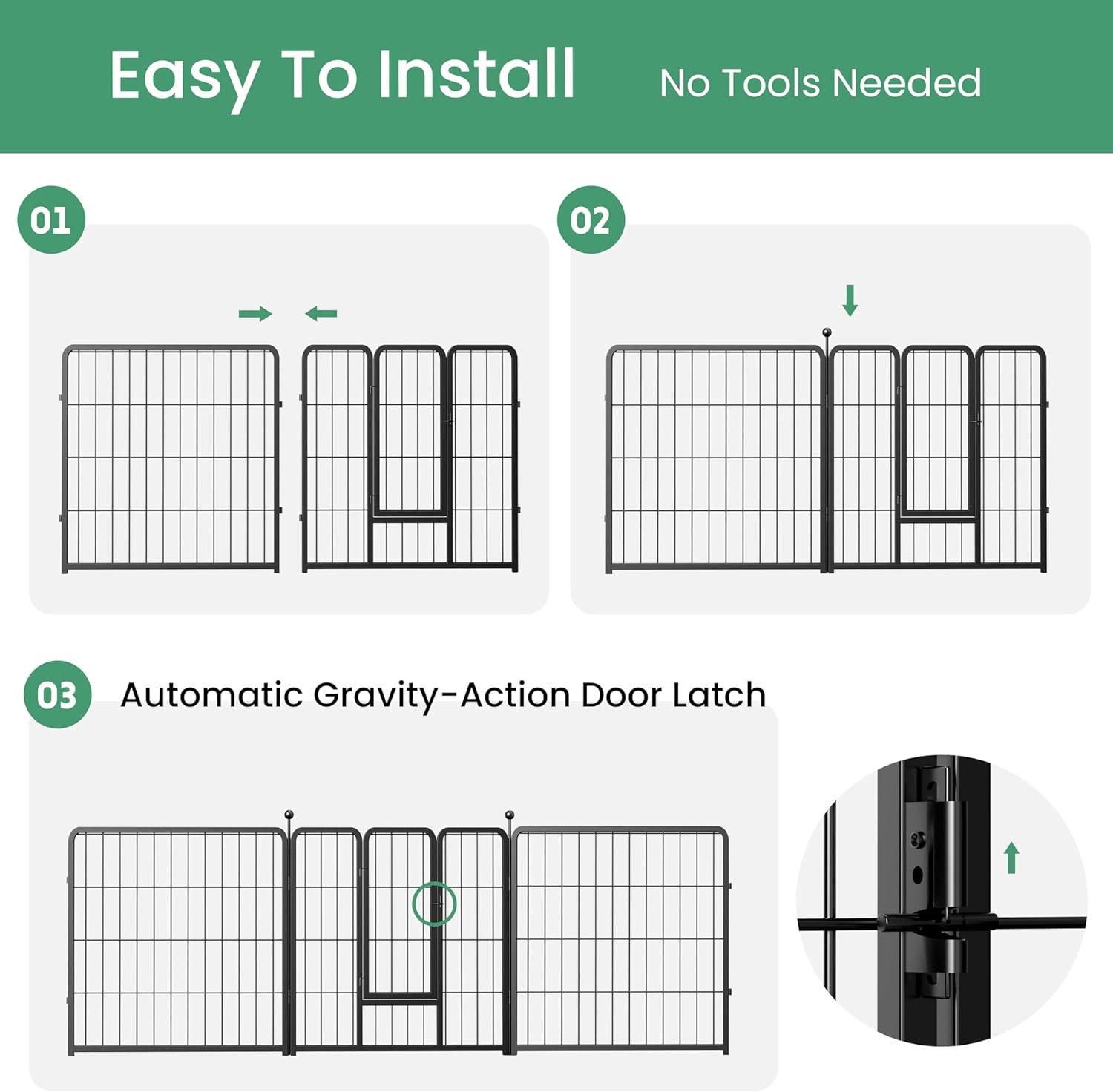 24-Inch Black Metal 8-Panel Dog Playpen for Indoor and Outdoor Use