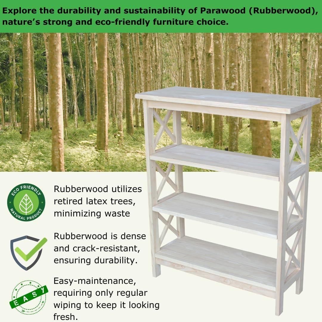 36" 3 Tier X-Sided Bookcase - International Concepts: Mid-Century Modern Style, Unfinished Hardwood, Metal Hardware