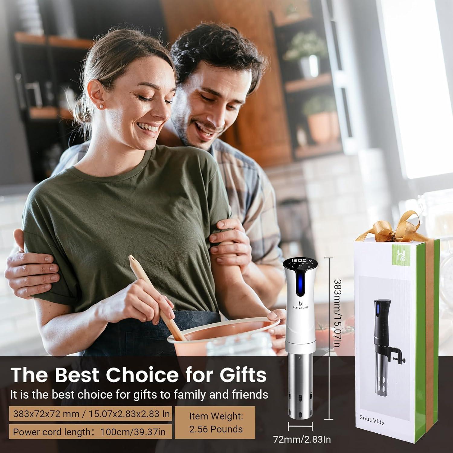 BlitzHome 1100W Sous Vide Cooker with Temperature Setting, Timer, Breath Light Reminder Function