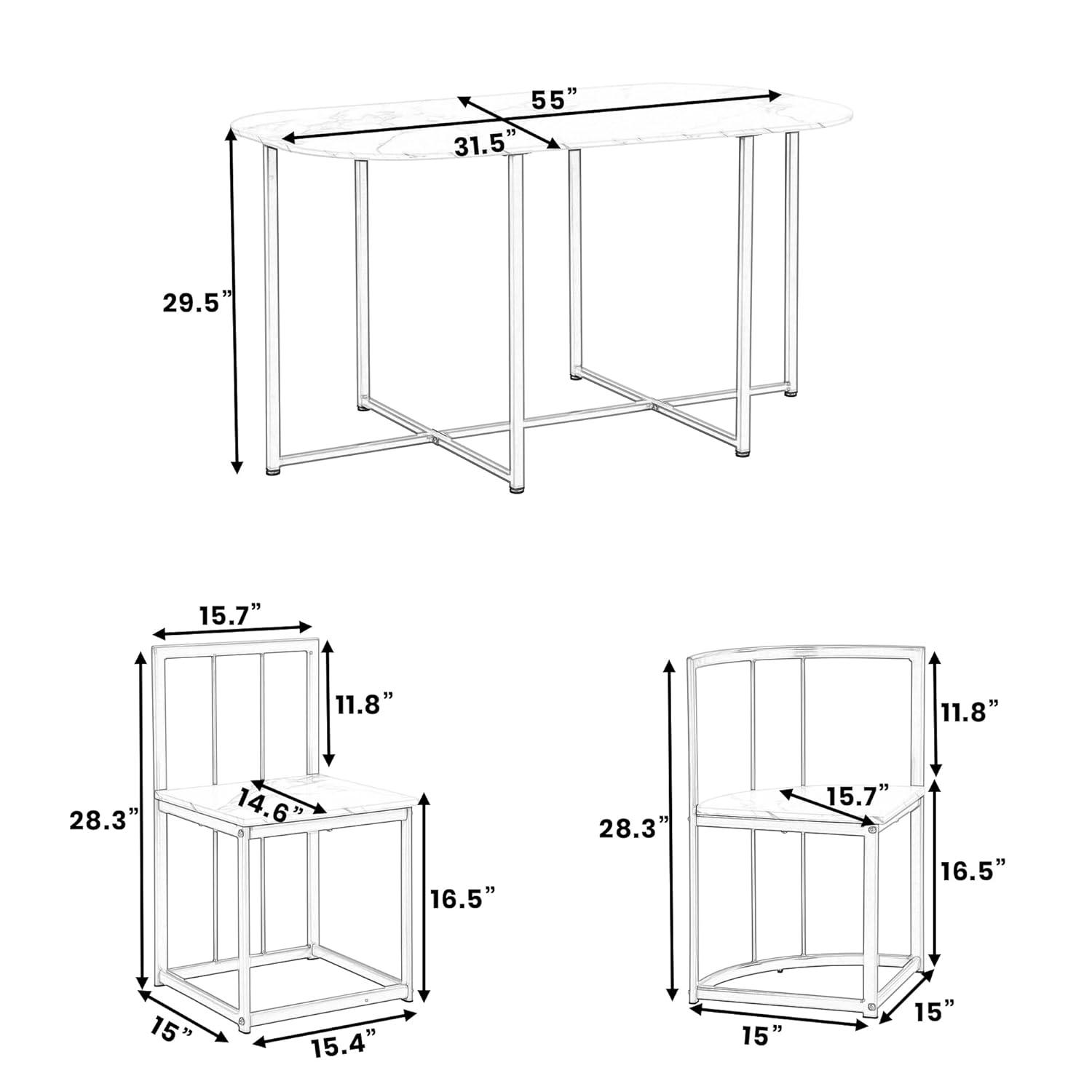 Metal 7 Piece Kitchen Dining Table Set with Chairs for Saving Space Metal Dining Room Table Set for 6 Persons, Golden White