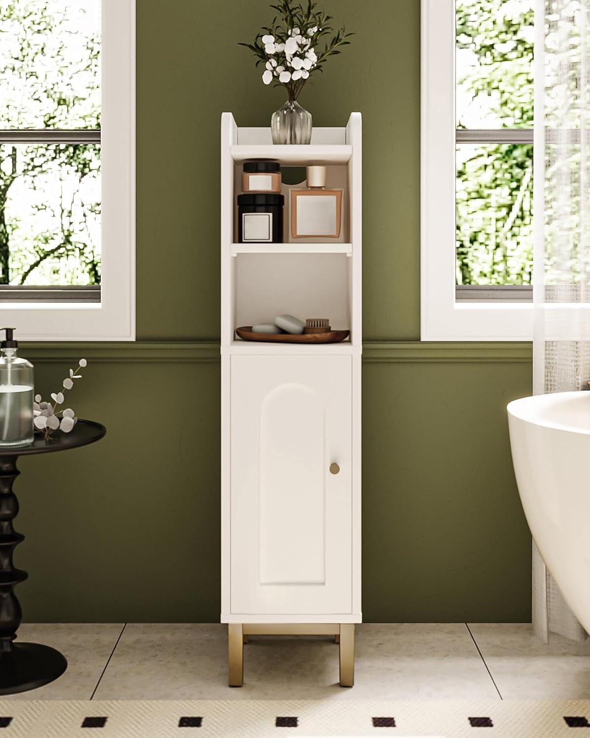 White MDF Bathroom Storage Cabinet with Adjustable Shelves