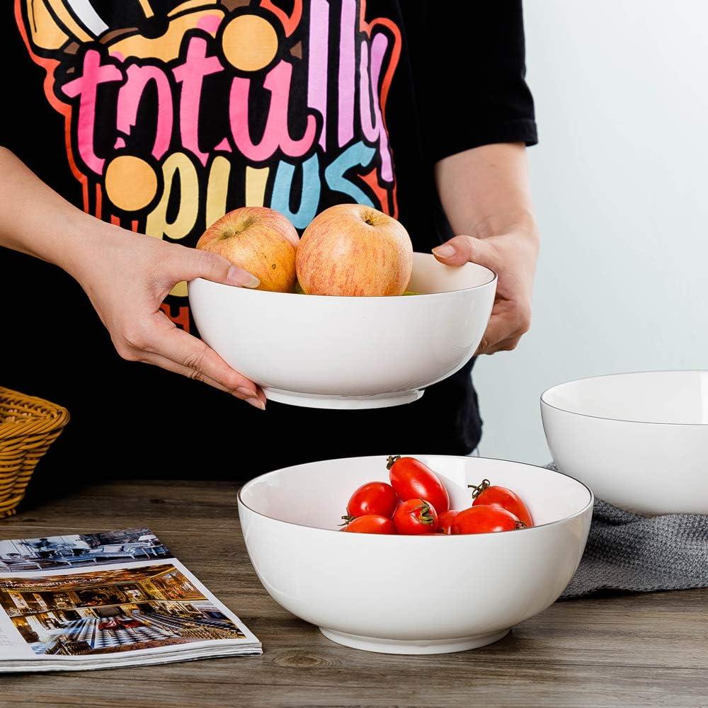 Salad Bowls 8 inch 65 oz Large Serving Bowls White Fine Porcelain Fruit Bowl Soup Bowl Pasta Bowl Popcorn Bowl Set of 3