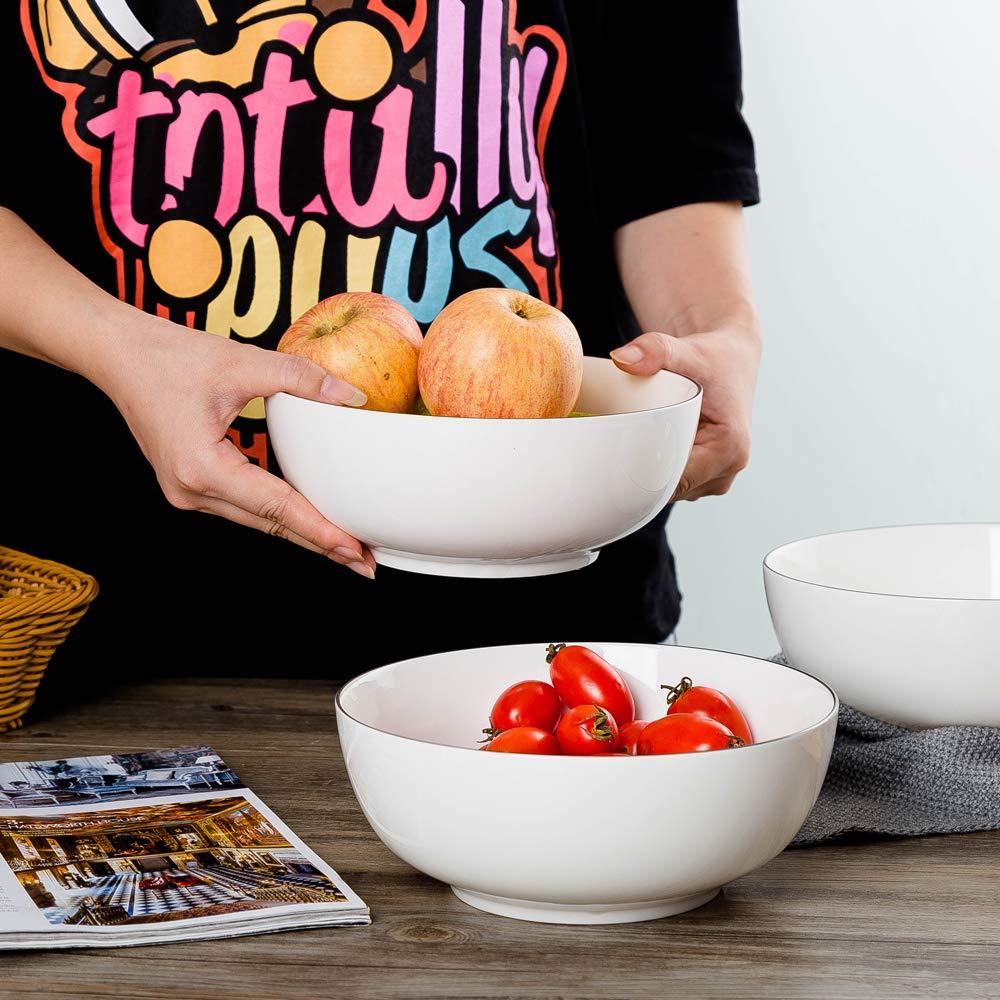 Salad Bowls 8 inch 65 oz Large Serving Bowls White Fine Porcelain Fruit Bowl Soup Bowl Pasta Bowl Popcorn Bowl Set of 3