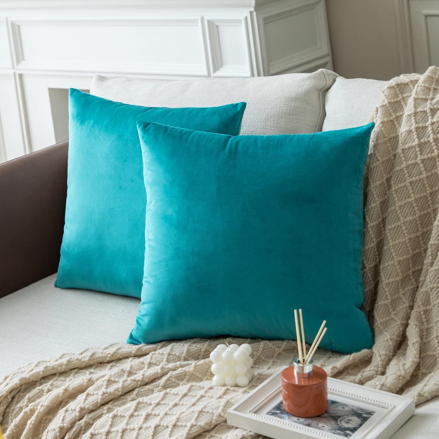 Toptie Set of 2 Velvet Pillow Covers 18" x 18", Throw Cushion Case for Sofa Bedroom (Beige)