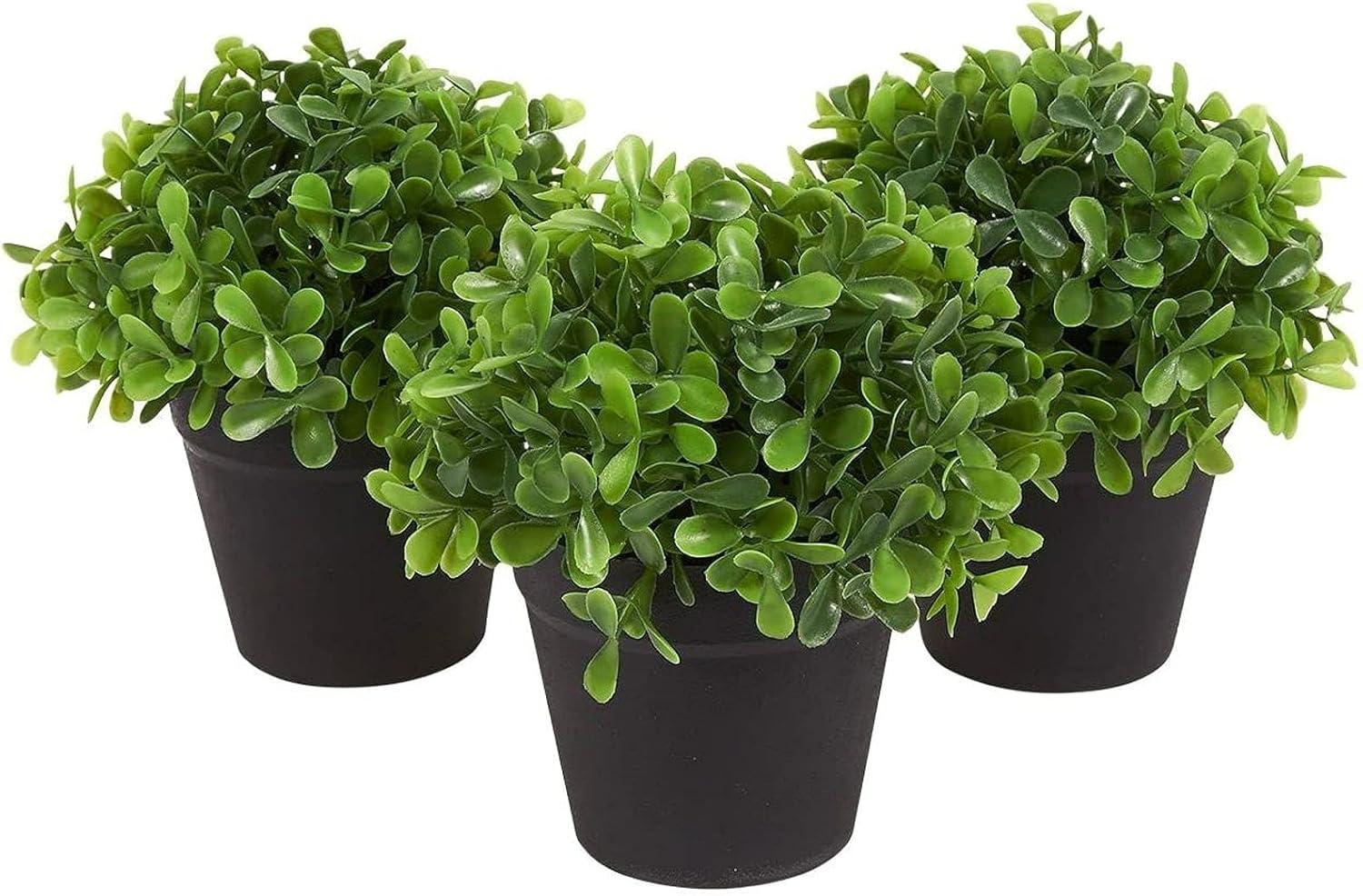 Juvale 3 Pack Mini Artificial Potted Fake Plants for Home Decor, Indoor Small Faux Topiaries for Room, Office Desk, Bathroom Greenery Decorations