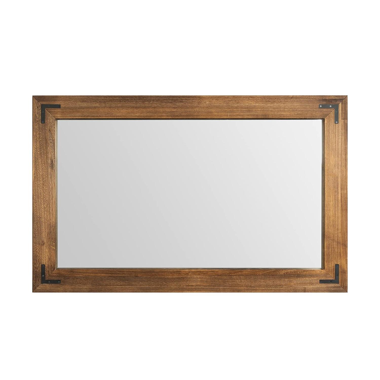 Rustic Natural Wood and Iron Rectangular Wall Mirror