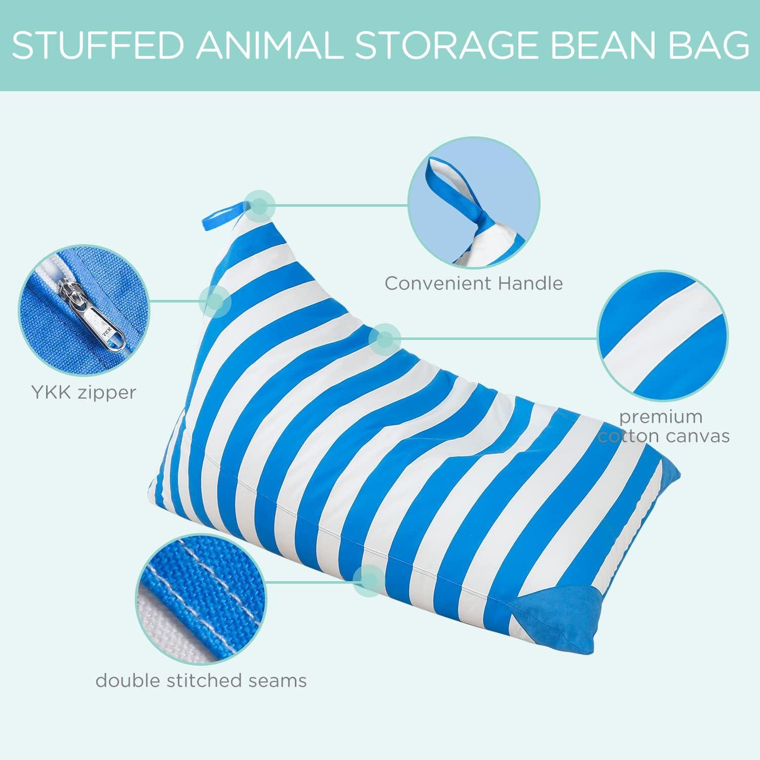 Aubliss Stuffed Animal Storage Bean Bag Chairs Cover, 50"x 35" Extra Large Bean Bags Chair for Kids & Adults, Beanbag Toy Storage for Boys Girls - Premium Cotton Canvas Blue Stripe