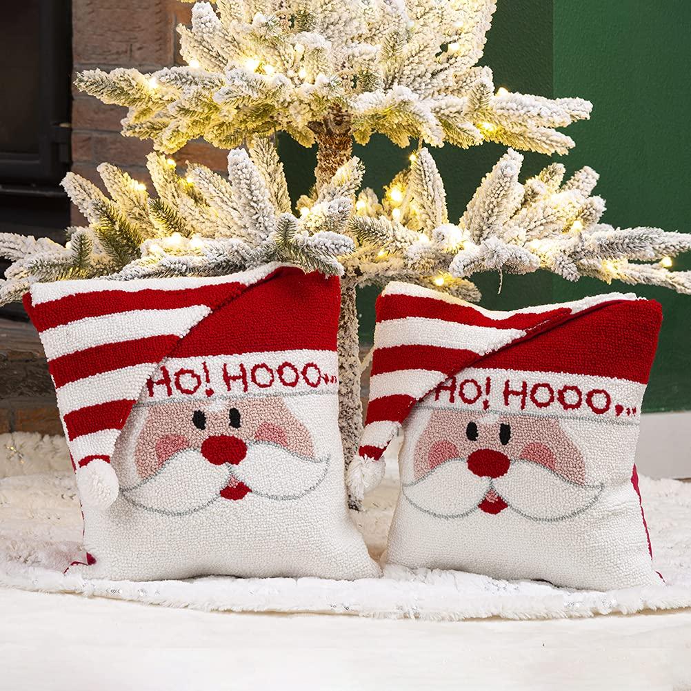 13.75" Red and White Unique Hooked 3D Snowman Pillow