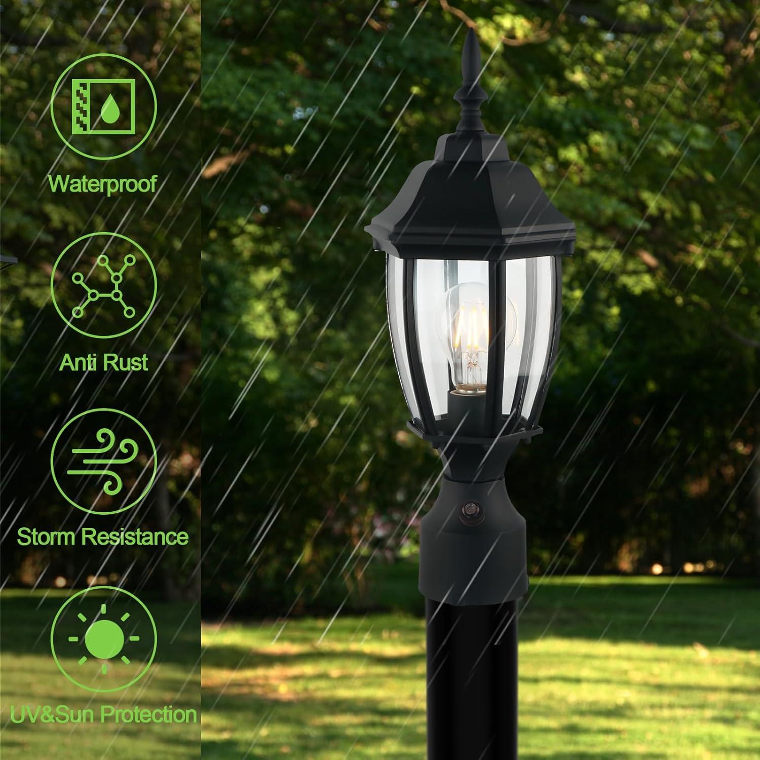 Black Metal Dusk to Dawn Outdoor Post Lights with Clear Glass, 2-Pack