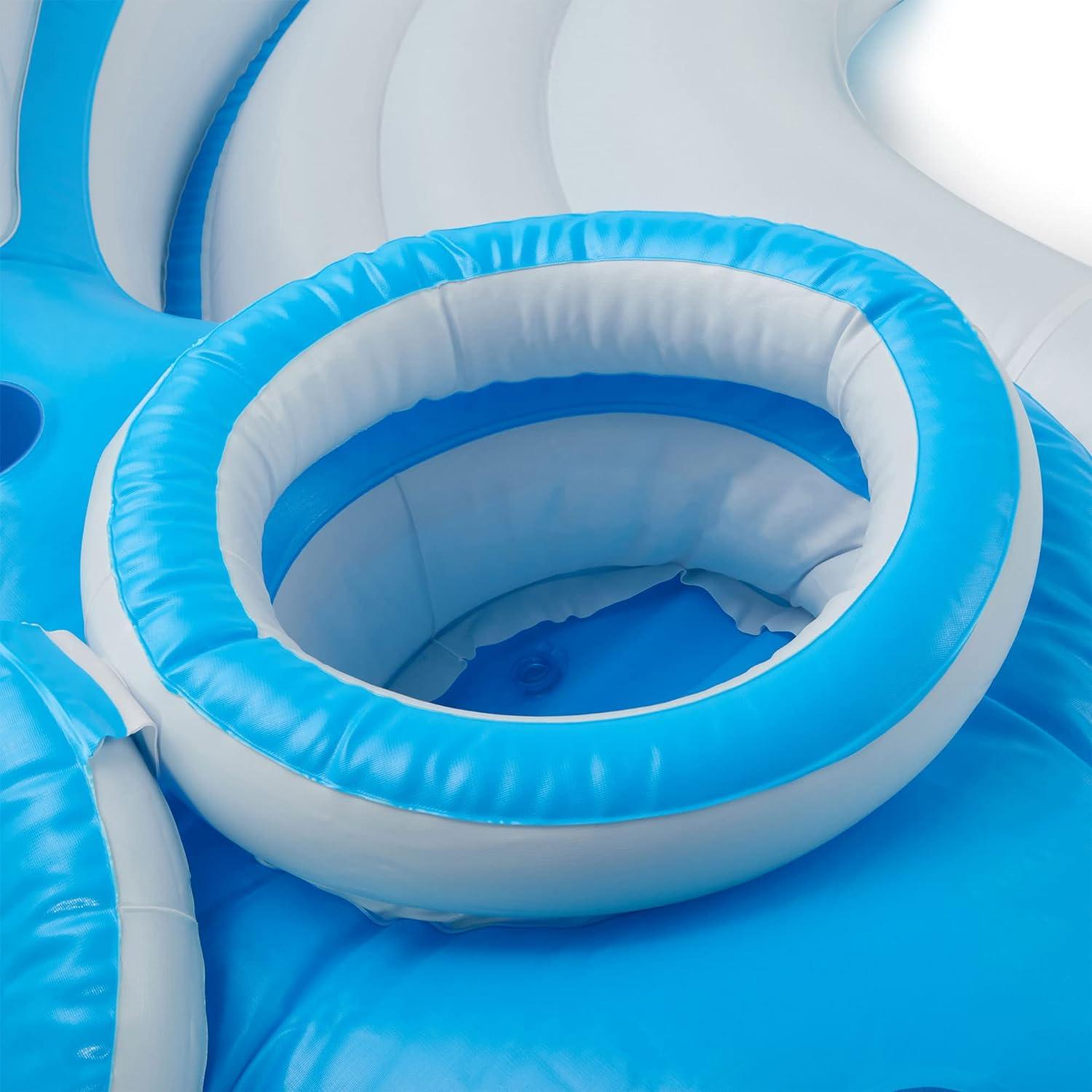 Blue and White 7-Person Inflatable Floating Island with Backrest