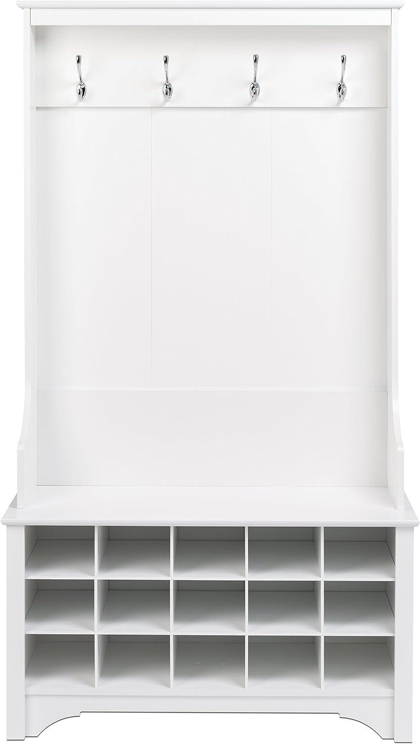 Prepac Wide Hall Tree and Bench with Shoe Storage, White